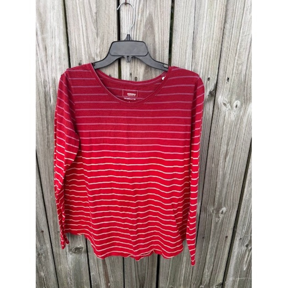 Ombre Striped Sonoma Goods For Life Long Sleeve Tee L Red Everyday Crew Neck
